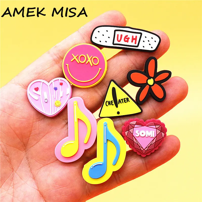 Original Music Flowers PVC Shoe Buckle Decorations Cute Heart Band-Aid Sandal Charms Accessories for Kids Party Gifts