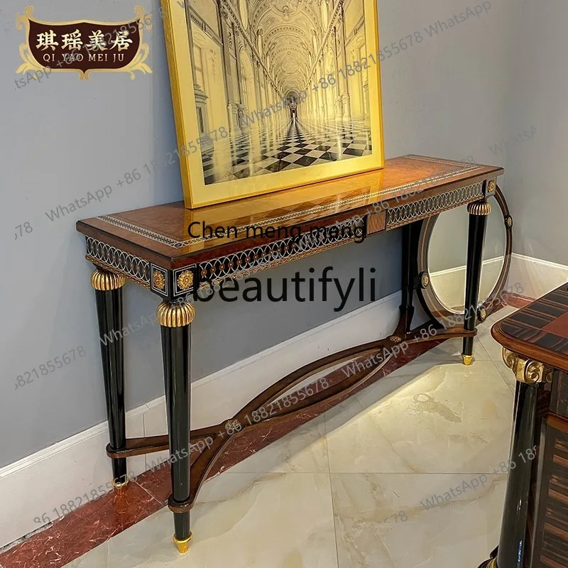 French luxury entrance table solid wood shell parquet table decoration sofa back few