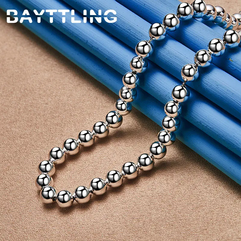 

925 Sterling Silver 6MM 18 Inches Bead Chain Necklace For Women Fashion Luxury Engagement Party Jewelry Wedding Wife Gift