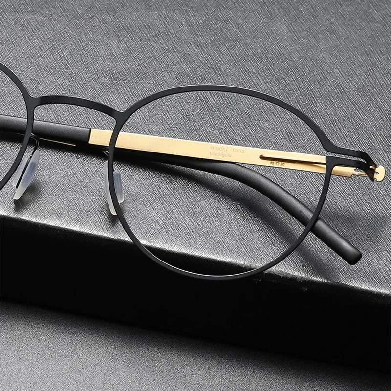 

Germany Brand Design Round Screwless Glasses Frame Men Women Ultralight Small Eyeglasses Tona Titanium Light Weight Spectacles