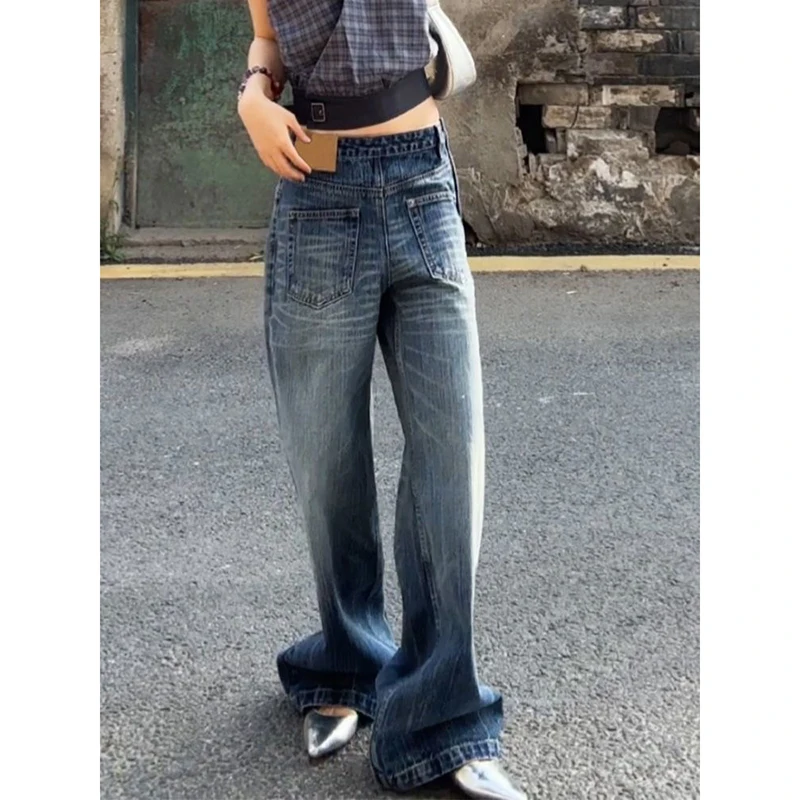 Blue Y2k Wash Cargo Jeans Women Harajuku Vintage Baggy Wide Denim Trousers Japanese 2000s Style Oversize Jeans Pants Clothes