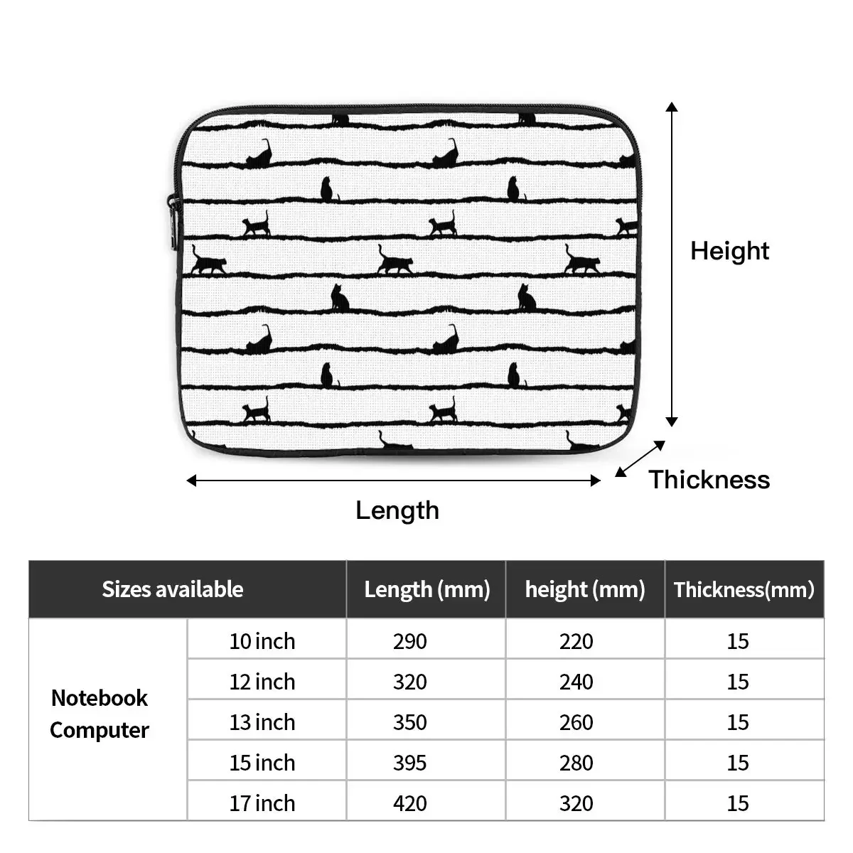 Abstrakcyjny rysunek ręczny Kot Sylwetka i paski Wzór Komputer ipad Pokrowiec na laptopa Pokrowiec na laptopa Torba przenośna Pokrowiec