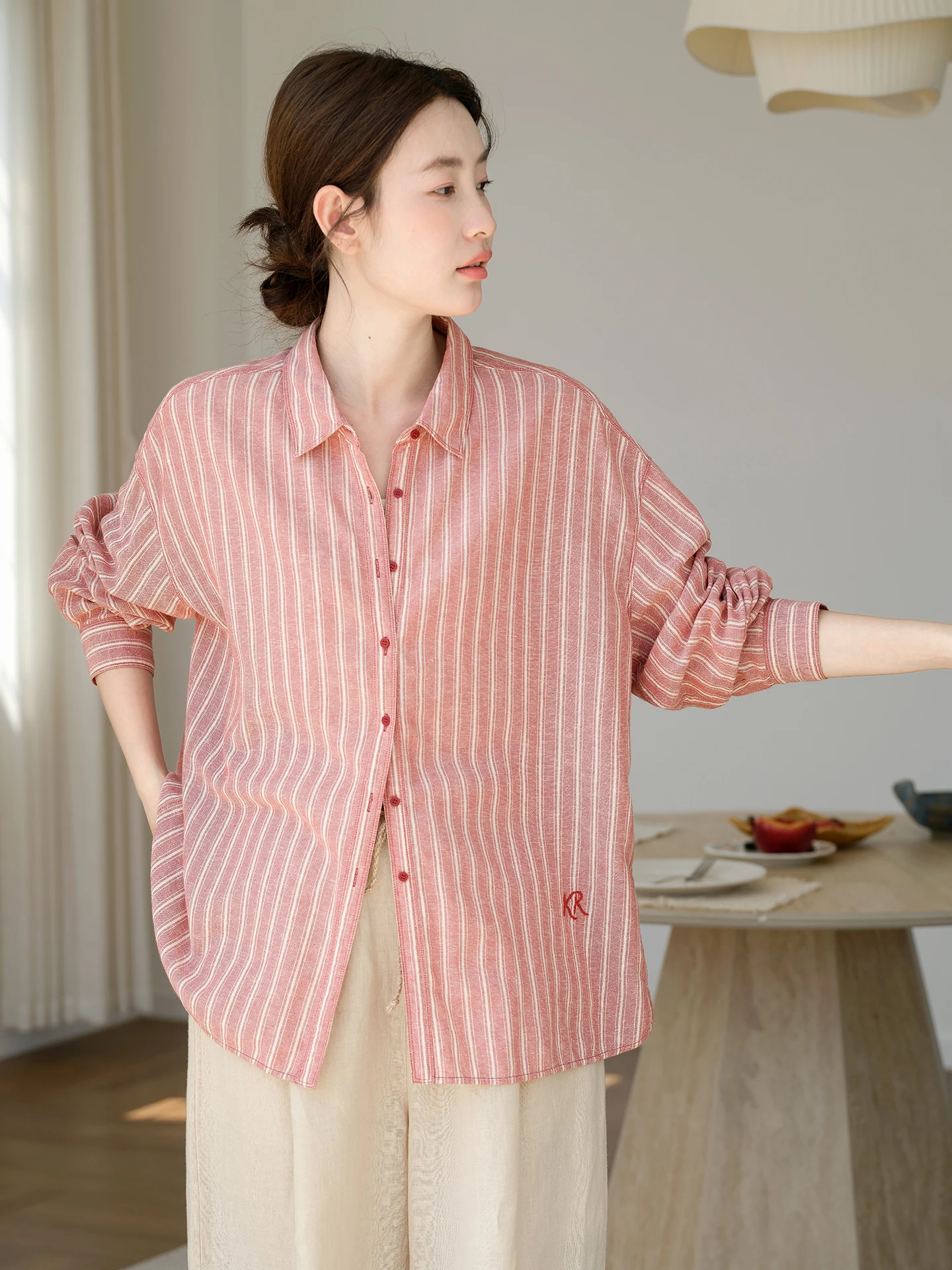 

Женская повседневная модная рубашка-кардиган из цветного тканого льна с эффектом песочной стирки, в полоску, с длинным рукавом, прямого кроя, легкая, летняя