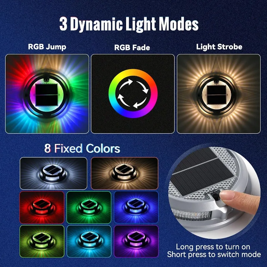 Solar Driveway Lights Outdoor 2, RGB Colors Solar Deck Dock Lights