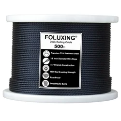 500Ft 1/8 Inch Black Wire Rope Railing System T316 Stainless Steel Aircraft Cable for Deck Cable Railing Hardware Kit