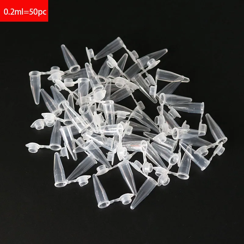 50 Mini 0.2 Ml Centrifuge Tubes Test Experiment Tubes Transparent Plastic Tube Container Science Laboratory Test Accessories Lid