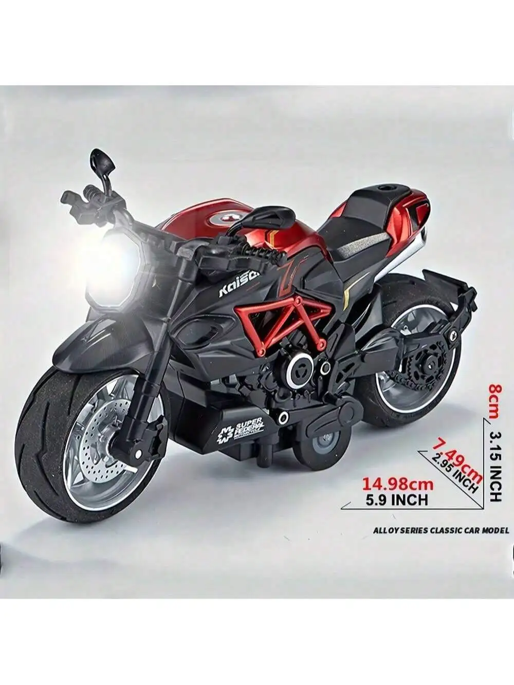 Juguete de motocicleta de aleación fundida a presión a escala 1:12 con sonido de motor real y efectos de luz LED, T de paseo resistente a choques alimentado por fricción