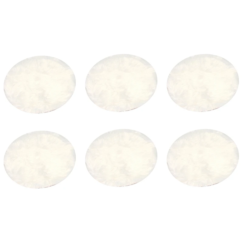 6X Faux Sheepskin Wool Carpet 30 X 30 Cm Fluffy Soft Longhair Decorative Carpet Cushion Chair Sofa Mat (Round White)