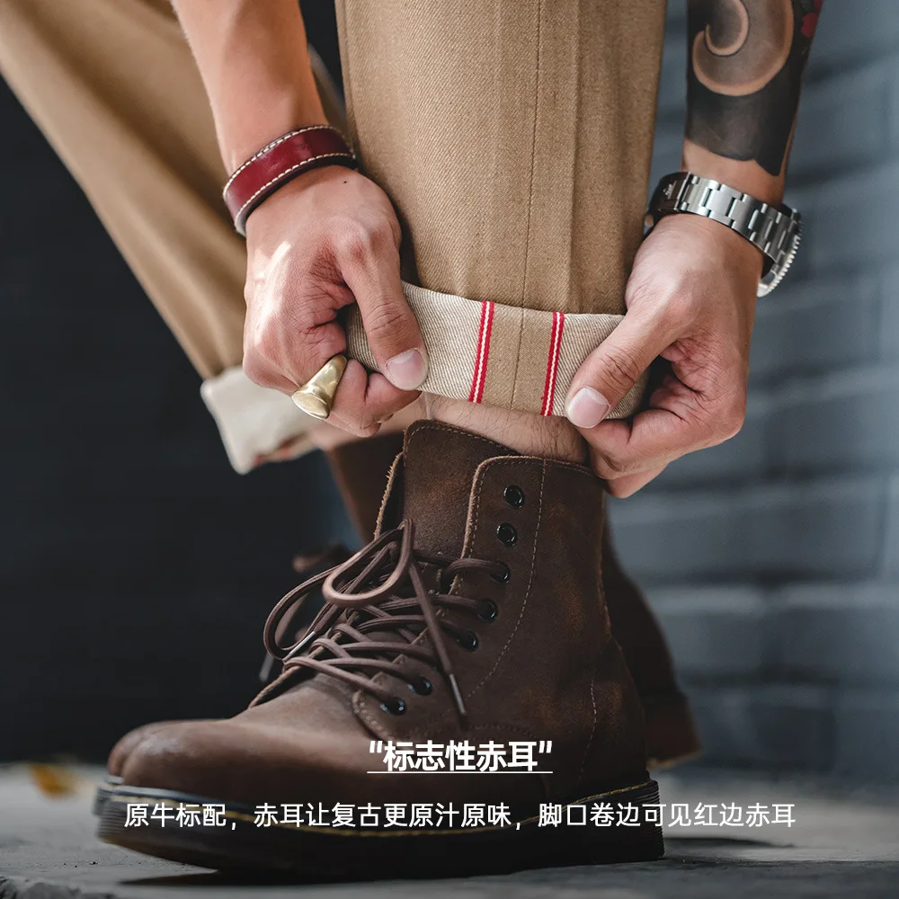 Madden ملابس العمل الأمريكية الرجعية الكاكي الجينز الخام آذان حمراء عامي الكاكي الدينيم السراويل المستقيمة الرجال الخريف