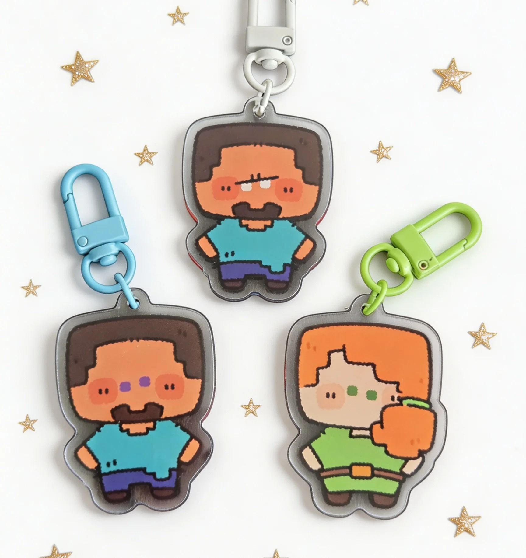 Kawaii Q Version mc Steve & Alex Acrylic Keychain, Backpack Bag Charm Pendant Gift for Game Fans