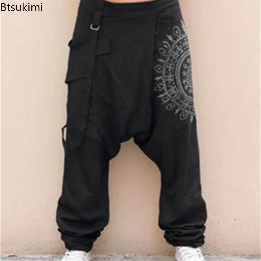 Damskie spodnie haremki z niskim stanem i obniżonym krokiem, vintage nadruk, luźne, szerokie nogawki, styl hip-hop, casualowe, spodnie z krzyżowym krojem, 2026 — zdjęcie 4