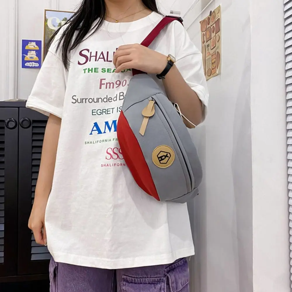 Simple Nylon Canvas Crossbody Bag Harajuku Zipper Canvas Chest Bag Banana Bag Solid Color Waist Bag Sports