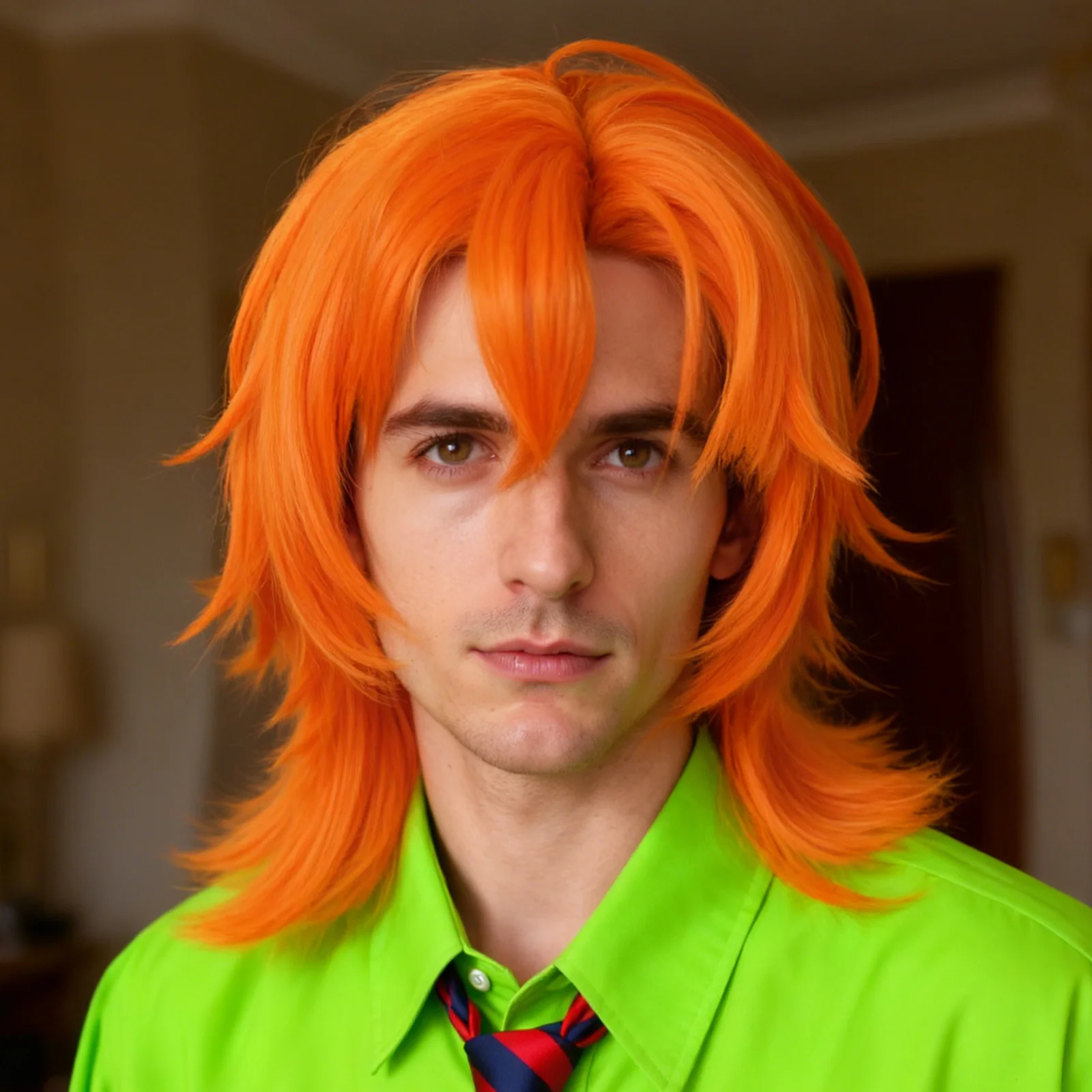 

Orange wig medium long straight Bob Orange wig Cartoon movie Halloween cosplay costume Anime wig