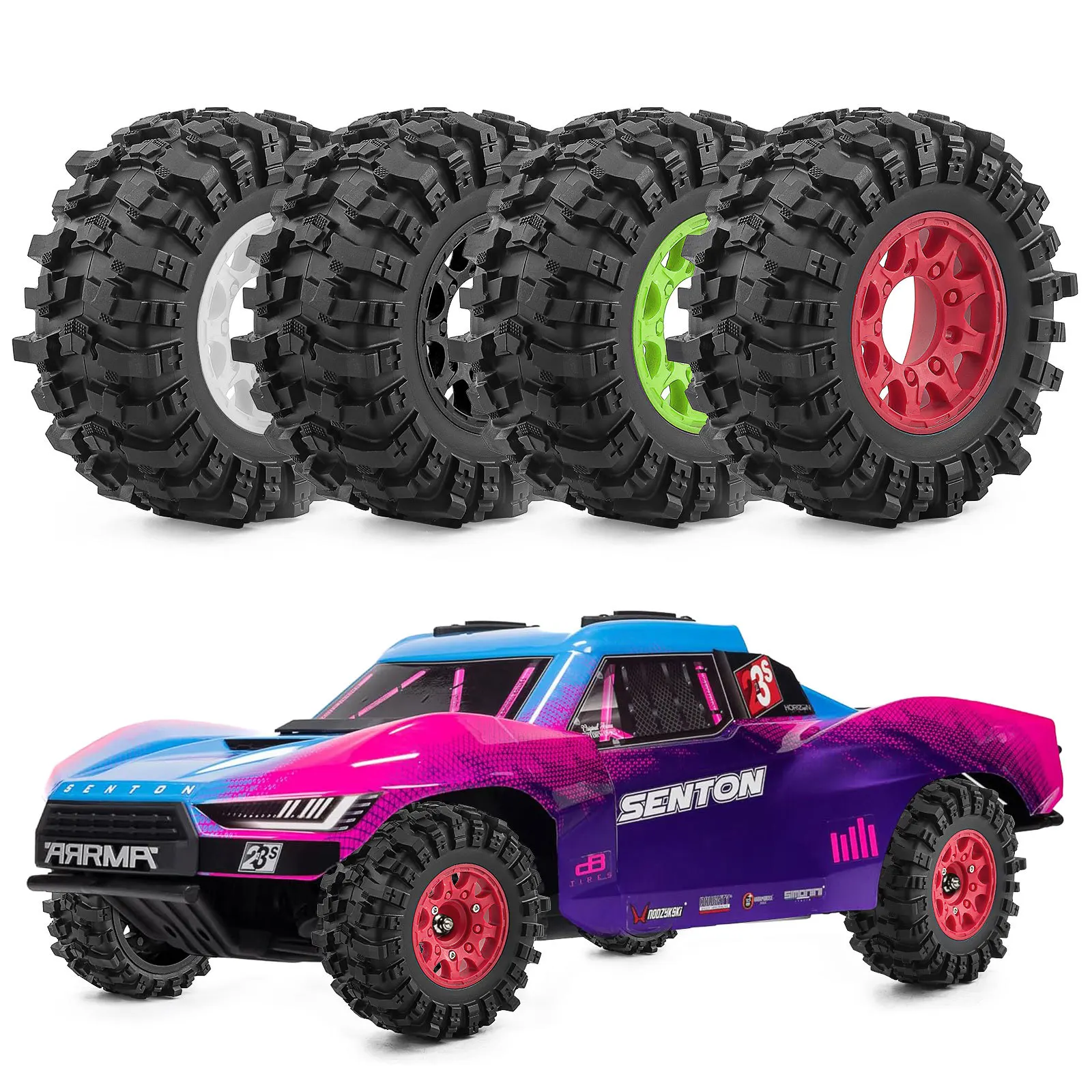 

118mm Short Course Truck Wheel & Tire Set (4PCS) with 12mm/14mm/17mm Hex Bolts for 1/10 Scale ARRMA Senton & TRX Slash