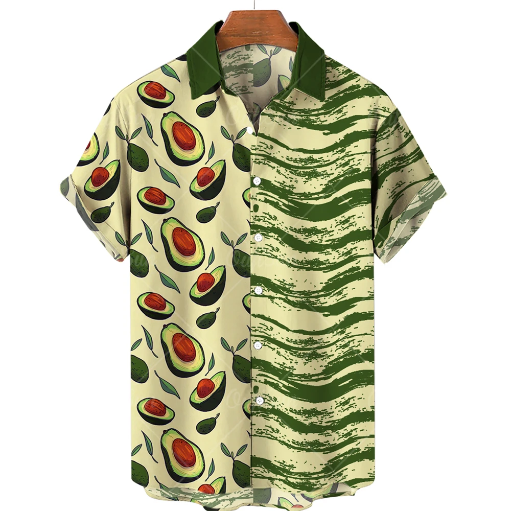 

2023 New T-shirt Men's Avocado Lemon Fruit Pattern Printed Short Sleeve Summer Fashion Casual Hawaiian Shirt Fun Breathable Top