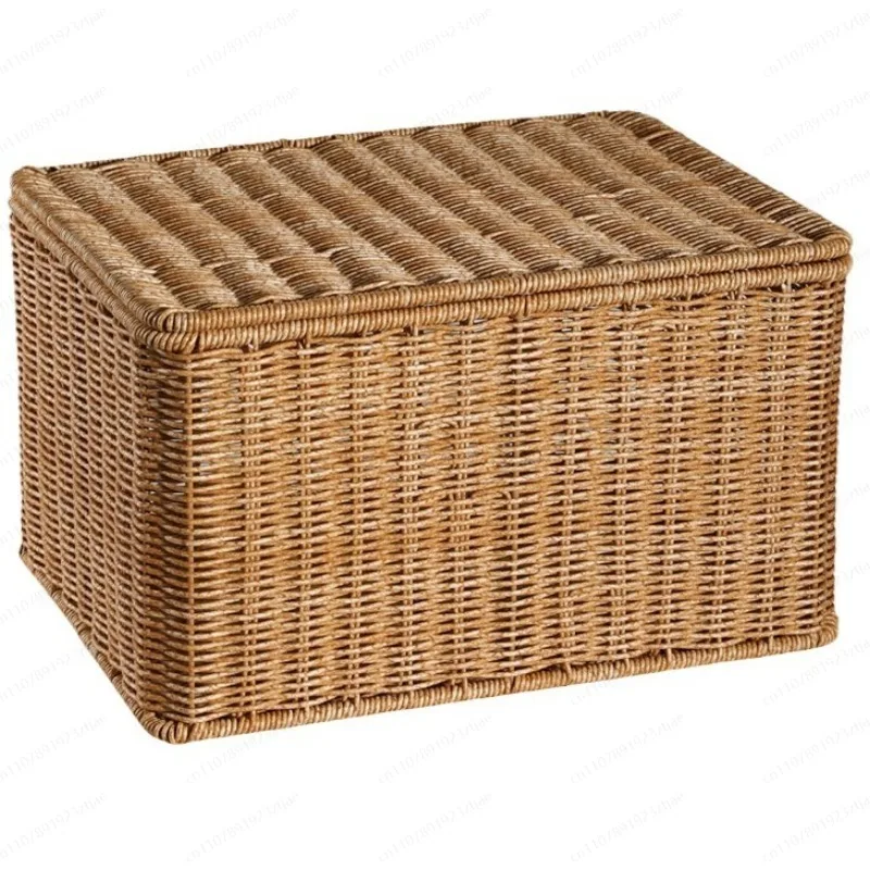 European Style Woven Storage Basket with Lid – Rattan-Like Laundry Organizer Box for Bedroom, Clothes & Wardrobe Storage