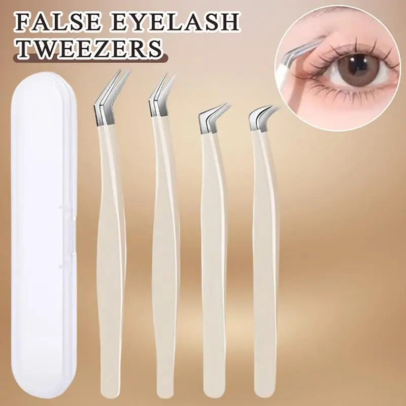 False Eyelash Tweezers with Storage Case Anti-slip Grip Professional Lash Extension Tool for Beauty Salon Makeup Artists