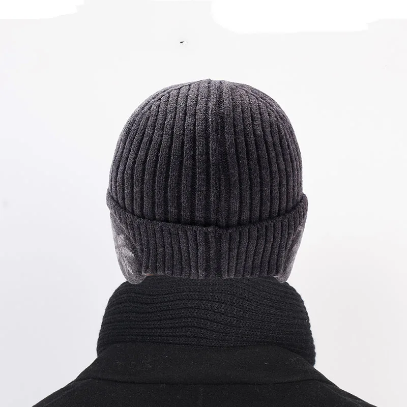 Hat Men's Winter Knitted Beanie Autumn Winter Men's Extended Ear Protection And Fleece Warm Suit