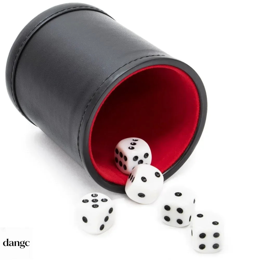 Leather Dice Cup With Lid Green Red Lining Interior Quiet Shaking For Liars Dice Farkle Yahtzee Board Games Set Kit