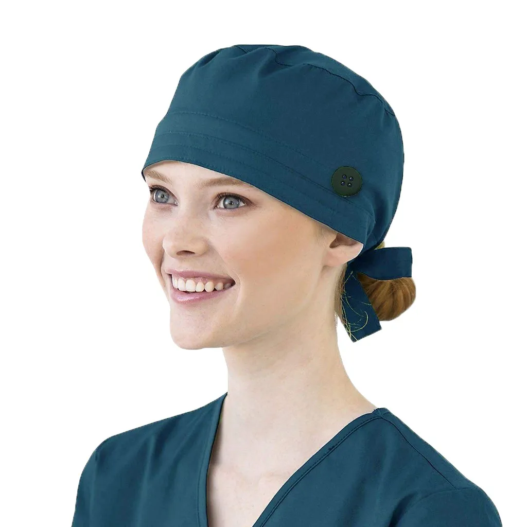 Gorros de Color sólido con botón para el cuidado de mascotas, gorros de trabajo para agencia, gorros de trabajo de belleza, Gorro de enfermería para laboratorio