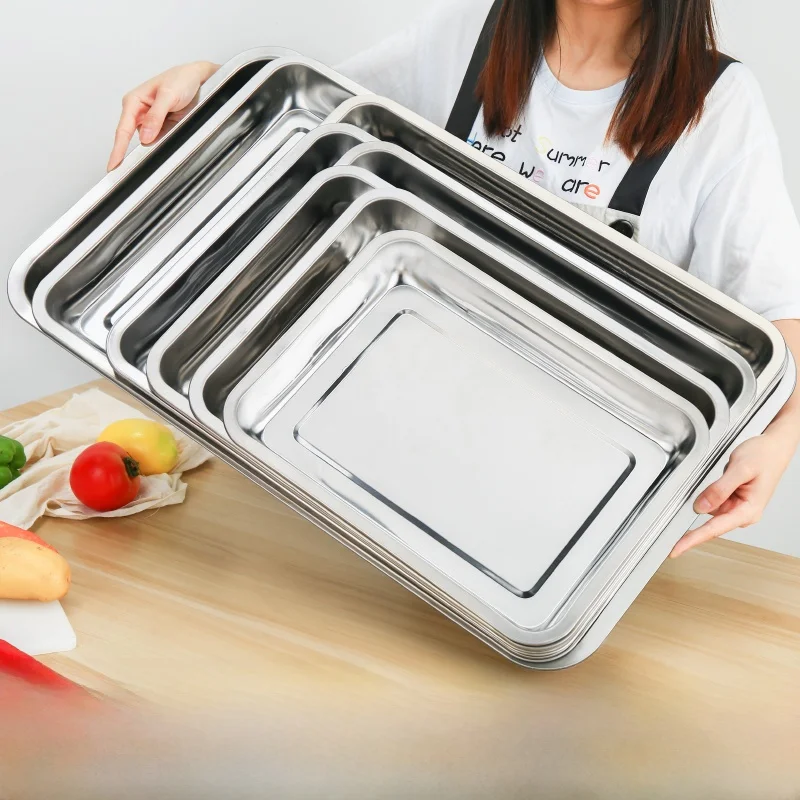 Bandeja Rectangular de o inoxidable para barbacoa, plato para dumplings de arroz al vapor, plato Rectangular profundizado...