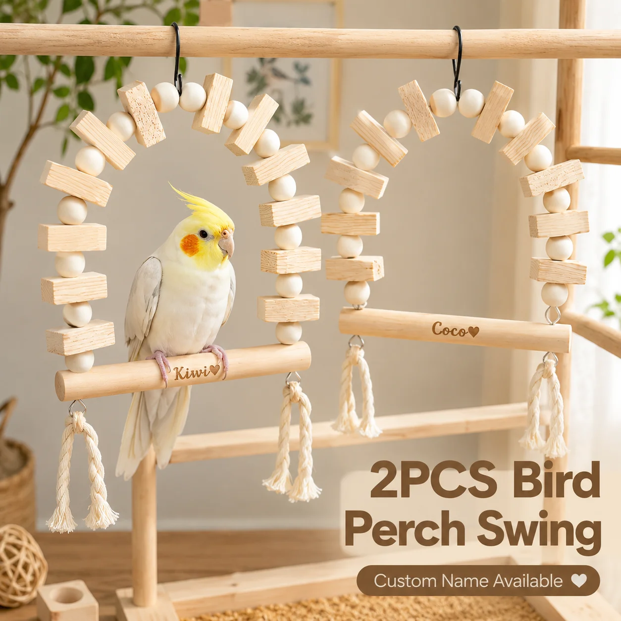 2Pcs Custom Parrot Swings, Cockatiel and Lovebird Chewing Perches, Parakeet Teeth-Grinding and Educational Aerial Stands, Parrot Spinning Windmills for Entertainment, Cockatiel, Lovebird, and Parakeet Chewing and Grind