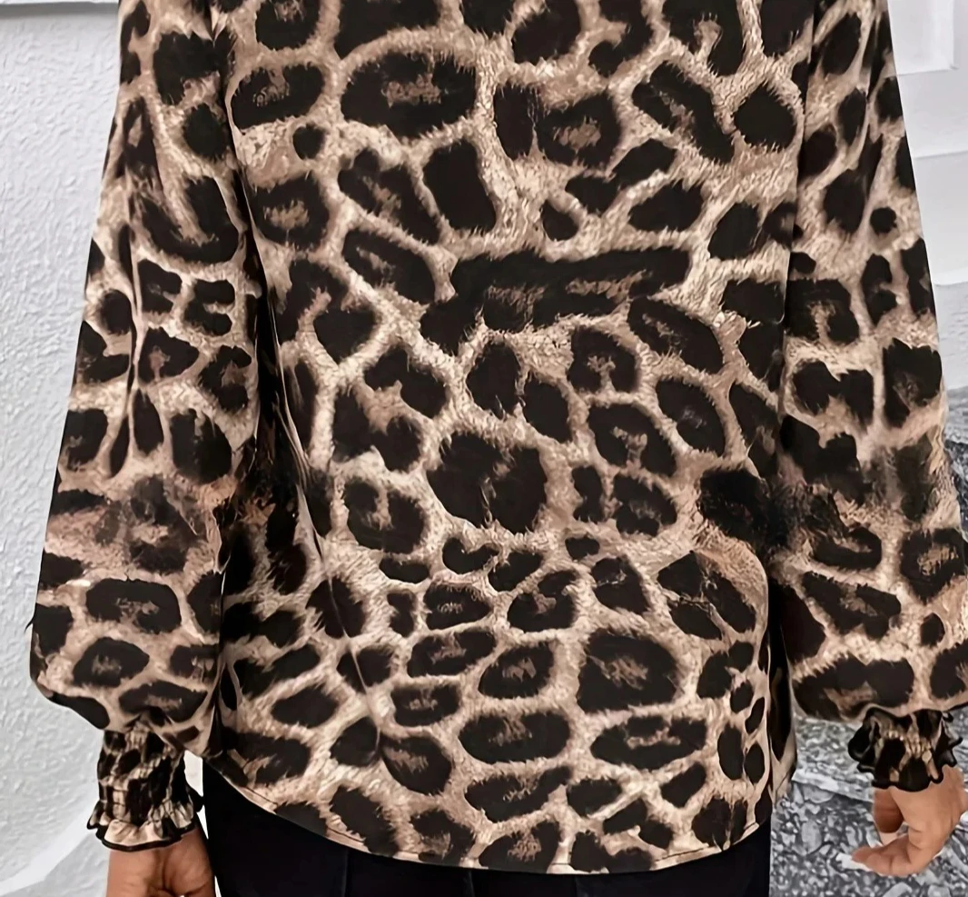 Amazon vêtements transfrontaliers pour femmes populaires col en v léopard glisse coupe ample longue Sl