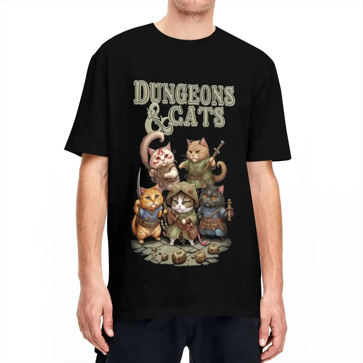 Cute Dungeon And Cats T Shirts Men Women's Pure Cotton T-Shirts O Neck DND Dungeon Dragon Tees Short Sleeve Clothing New Arrival