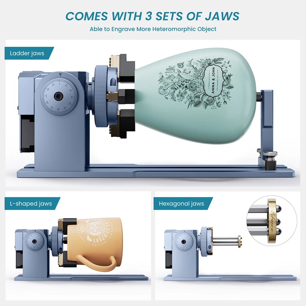 iKier R1 Pro Multi-function Chuck and Roller Rotary for Cylindrical Ring Compatible with 95% engraving machines