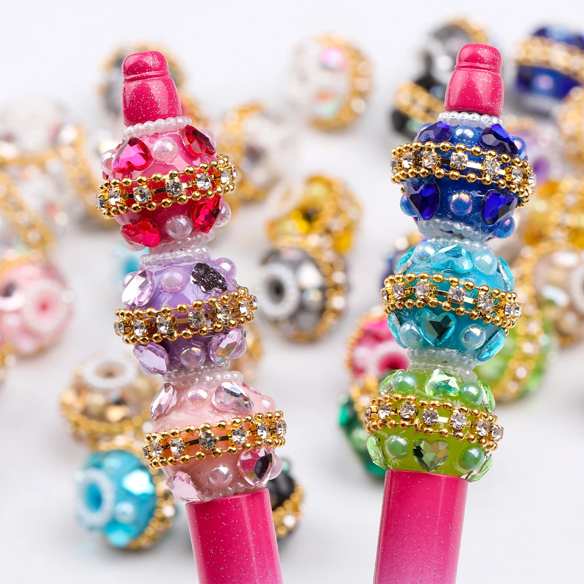 5/10pcs Multicolor Embed Rhine stone Golden edging Flower ball with 2.5mm Drilled Holes Beads for pen making Loose Spacer beads