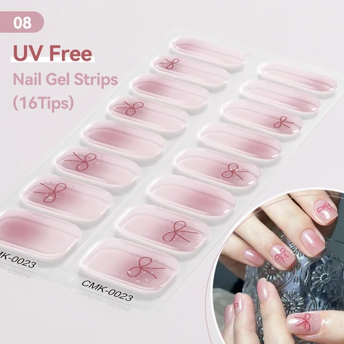 Imagen 2 del producto Tiras de Gel para uñas sin UV con lazo, esmalte de Gel con purpurina ostentosa, pegatinas adhesivas sin curado para uñas, envoltura de larga duración