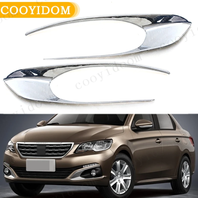 2PCS Car ABS Mirror Chrome Left and Right Front Fog Light Box Cover Case Stickers Trim For Peugeot 301 2017 Part Accessories