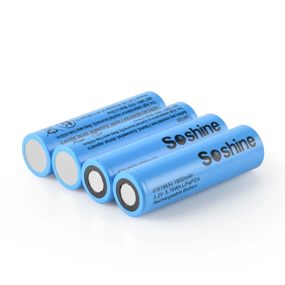 Soshine 3.2V 1800mAh Rechargeable Battery High Quality 3.2V 18650 LiFePo4 Battery for Solar Panels Motor Home Motorcycle Scooter