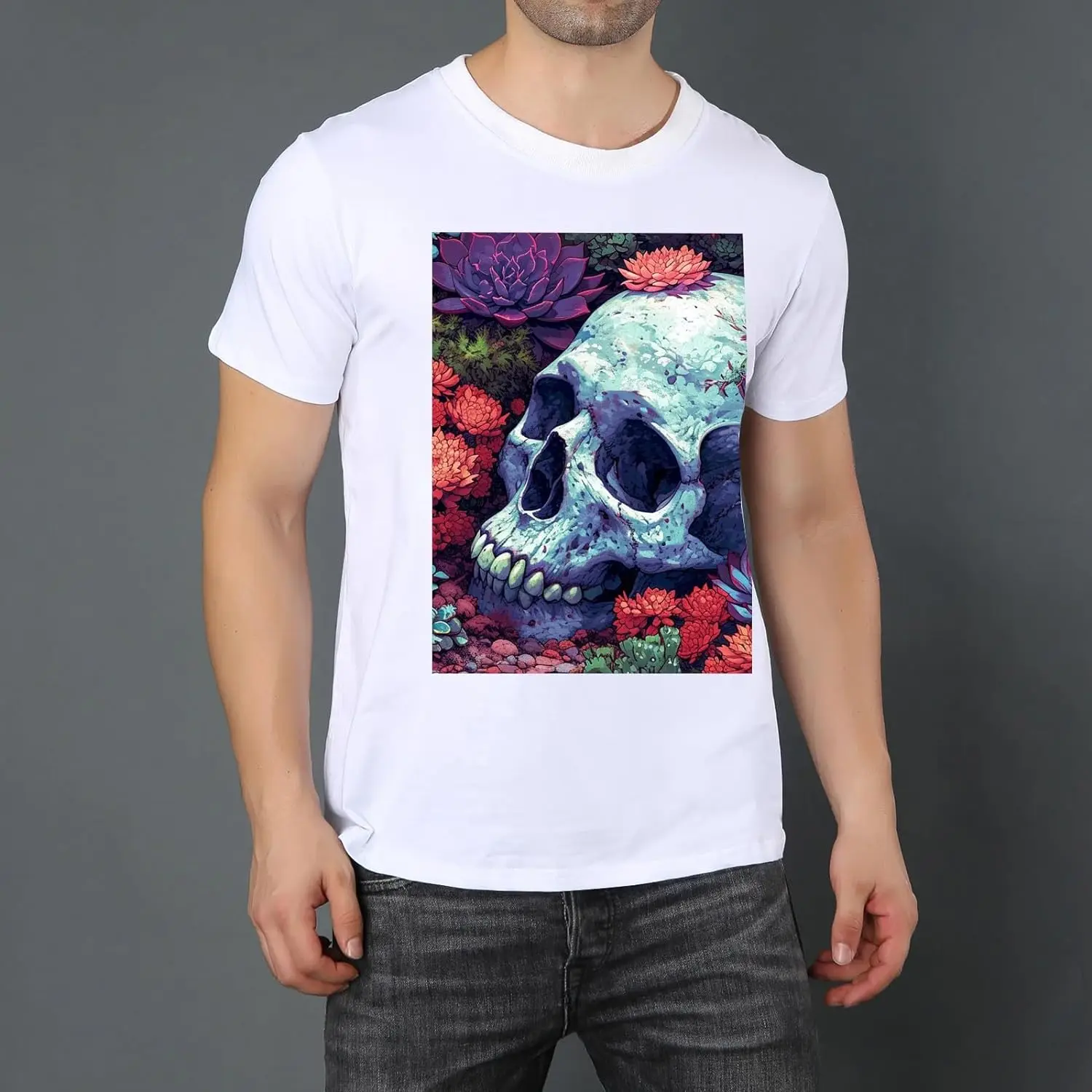 Skull Mens Black T-Shirts Short Sleeve Crew Neck Women T-Shirt Loose Fit Soft Tees for Men Lightweight X-Small
