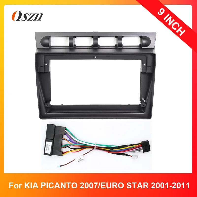 Car Radio Fascia Frame For 2007 KIA PICANTO/2001-2011 EURO STAR 9Inch Panel Wire Harness Power Cable Adapter And Canbus