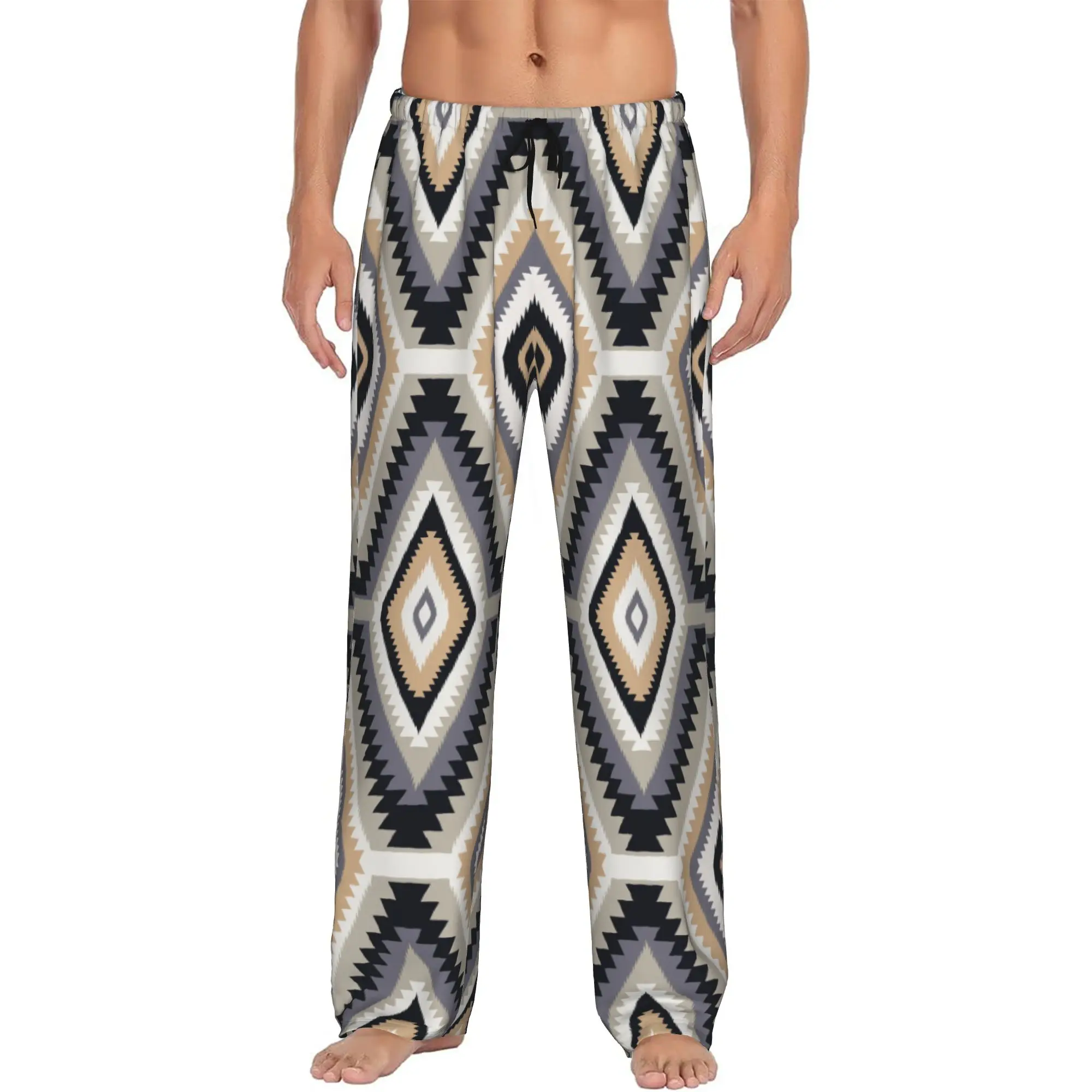 Custom Aztec Tribal Southwestern Navajo Pattern Pajama Pants for Men  Lounge Sleep Stretch Sleepwear Bottoms with Pockets