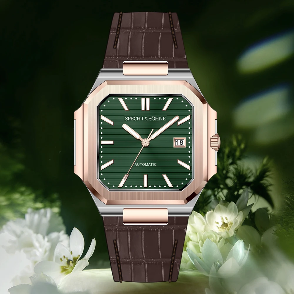 2026 Specht & Söhne Neue Mode Luxus Cubic 5821 Mechanische Uhr für Herren Saphirglas Automatikuhr 50M Wasserdicht 41MM