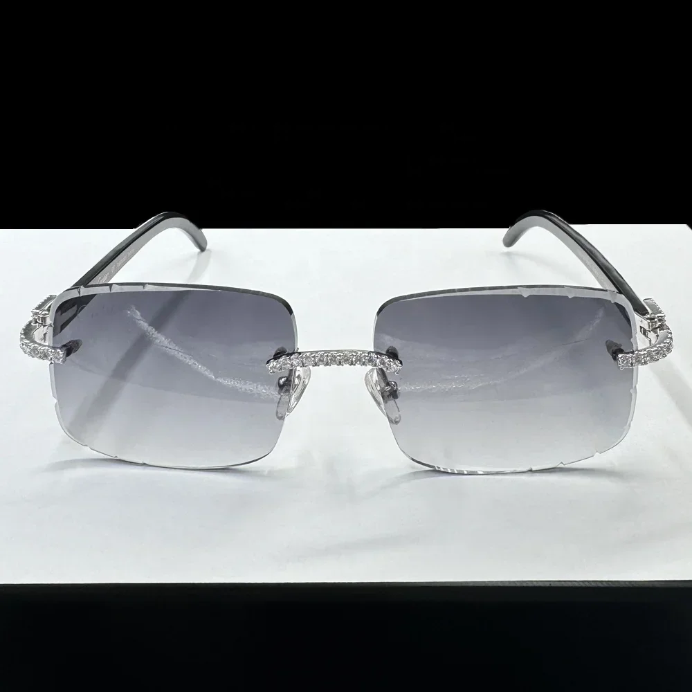 Best Selling Hip Hop Custom VVS Diamond Cut Glasses Rimless Pass Tester Moissanite Glasses