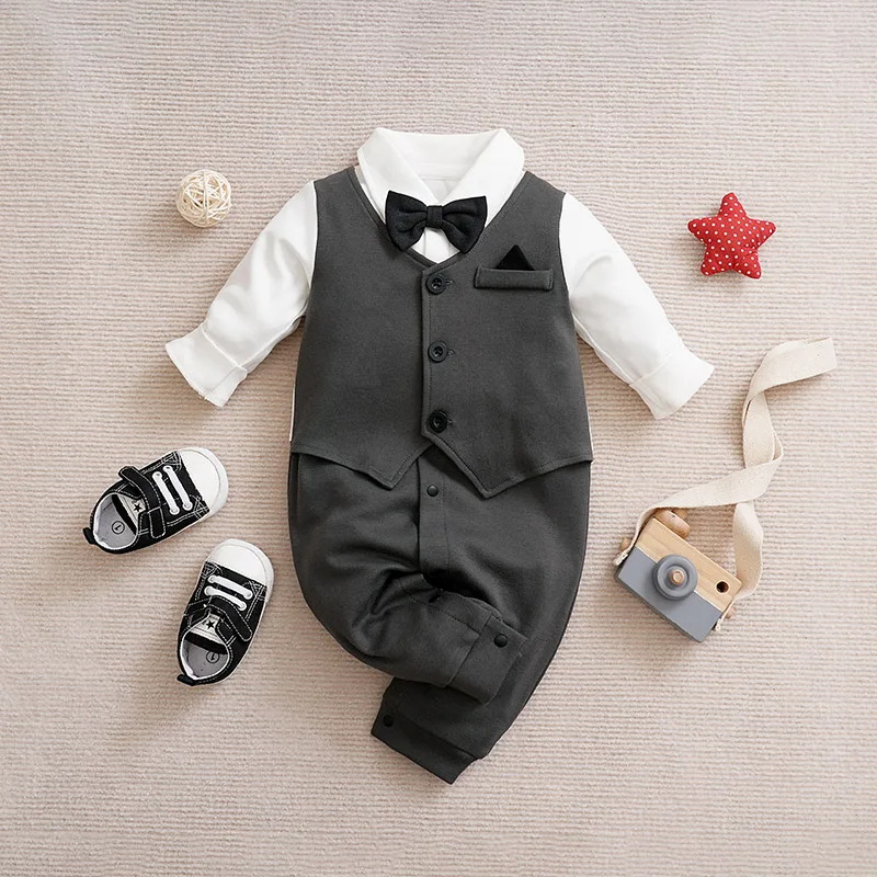 0-18m Newborn Clothing Gentleman Handsome Party Suit Formal Cotton Comfortable Soft Spring And Autumn Long Sleeved Baby Bodysuit