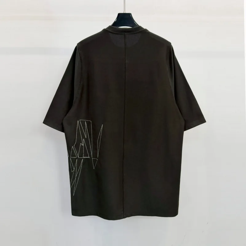 High Street Tees RO Tshirt Tops Men's Black Geometric Lines Embroidered Short Sleeved Loose Casual Silhouette T-shirt