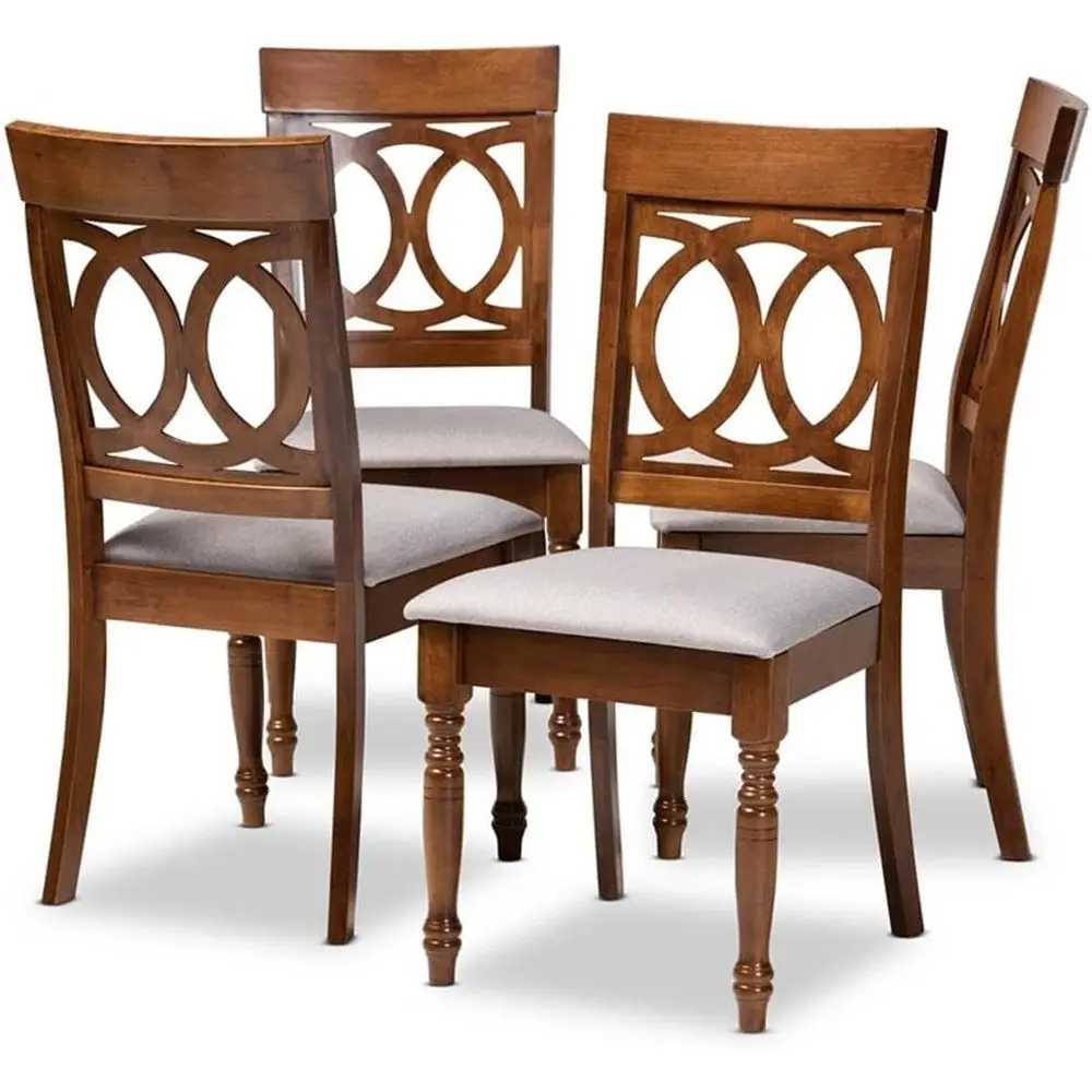 

Walnut Brown 4-Piece Solid Oak Dining Chair Set with Grey Upholstered Seats
