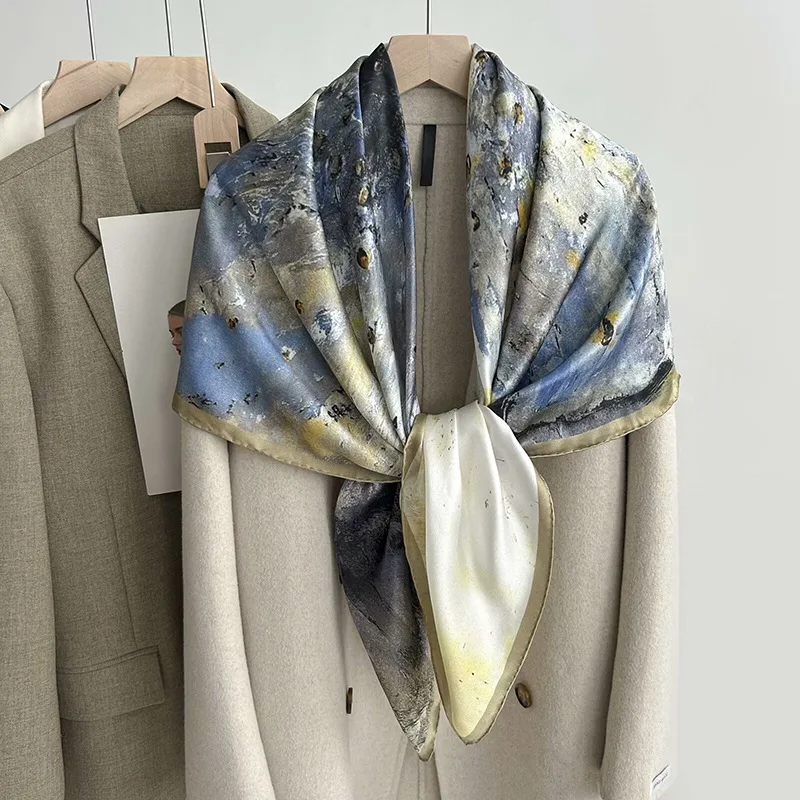 Spring Floral Printed Scarf 108cm Large Kerchief Women's All-Match