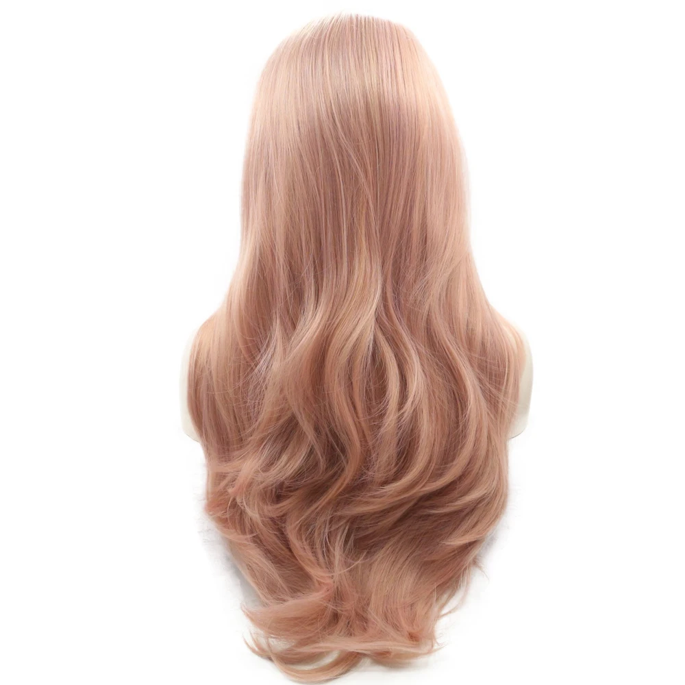 Sylvia Pink Lace Front Wigs for Women Long Wavy Rose Gold Pink Wigs Wonder Girl Peach Pink Syntehtic Hair Wigs 24inches image 5