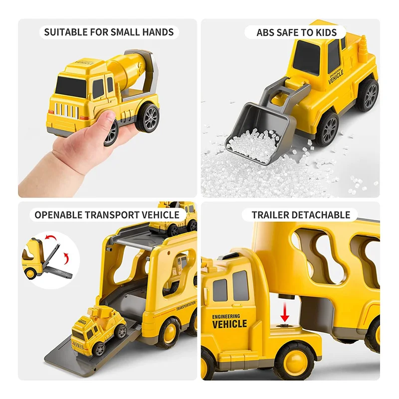 

B24C-Friction Power Vehicle Car 5-In-1 Yellow Plastic Cars For Toddlers 1-3, Christmas Birthday Gifts For Kids