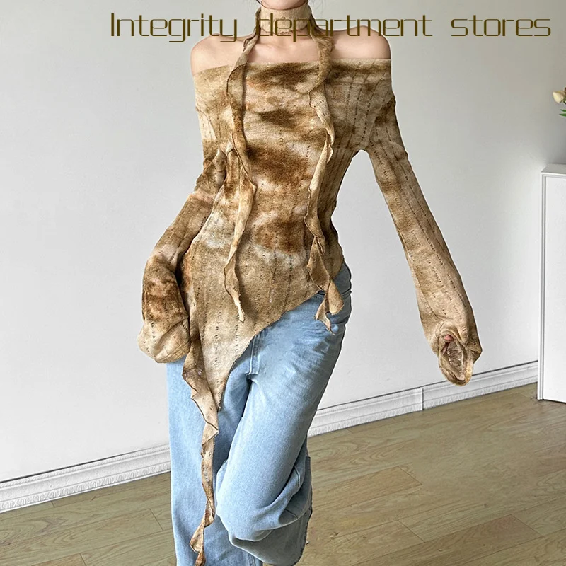 

Сексуальное кружевное платье с пэчворком, облегающее, осеннее, с открытыми плечами, широкими рукавами, женственное, с длинными рукавами, круглым вырезом