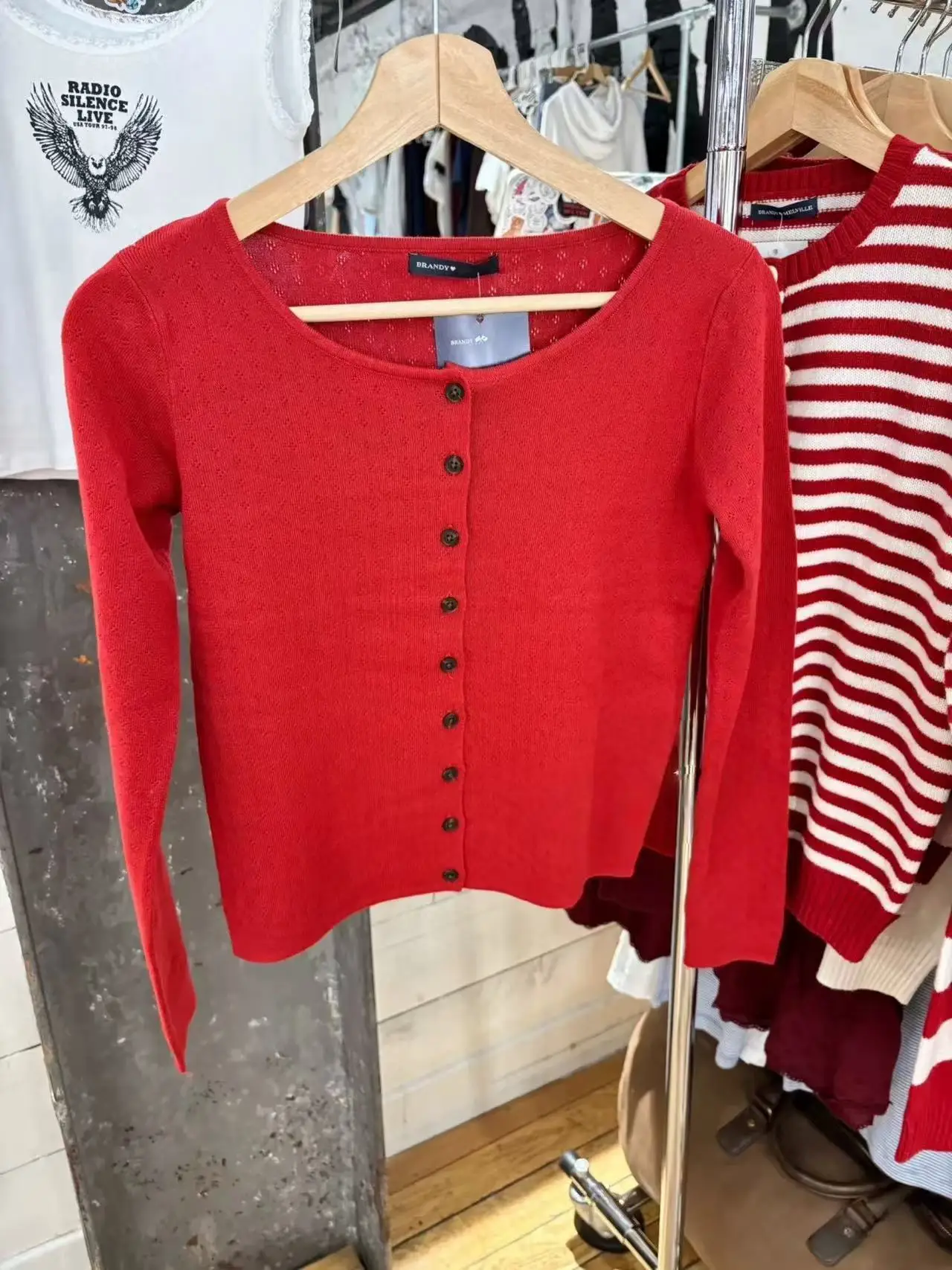 

Vintage Red Eyelet Cotton Knitted Cardigan Women Autumn New Casual Simple Buttons Long Sleeve Coat Sweet Basic Y2K Sweaters Tops