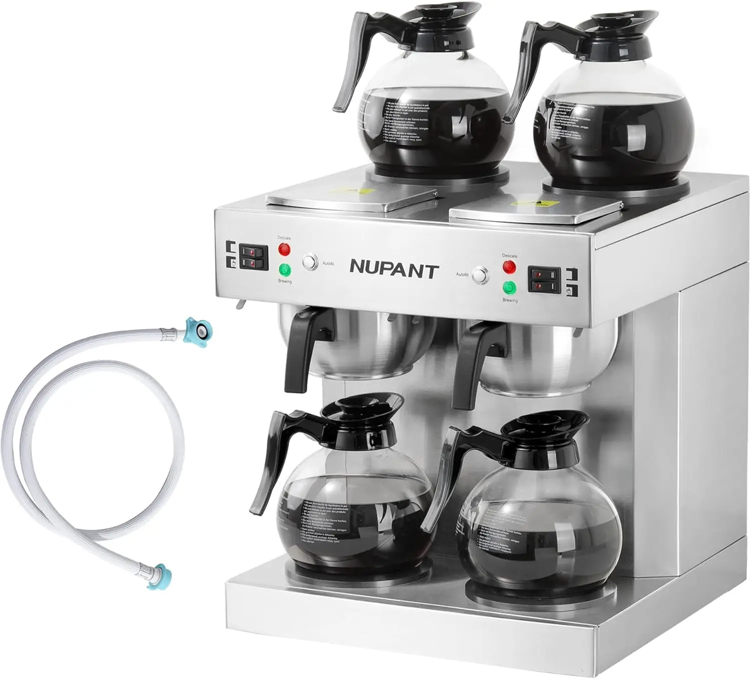 

Dual Drip Commercial Coffee Maker with Water Line 200 Cup/H 7.2L Auto-Filling Drip Coffee Maker Machine with 4 Carafes & 4 Warme