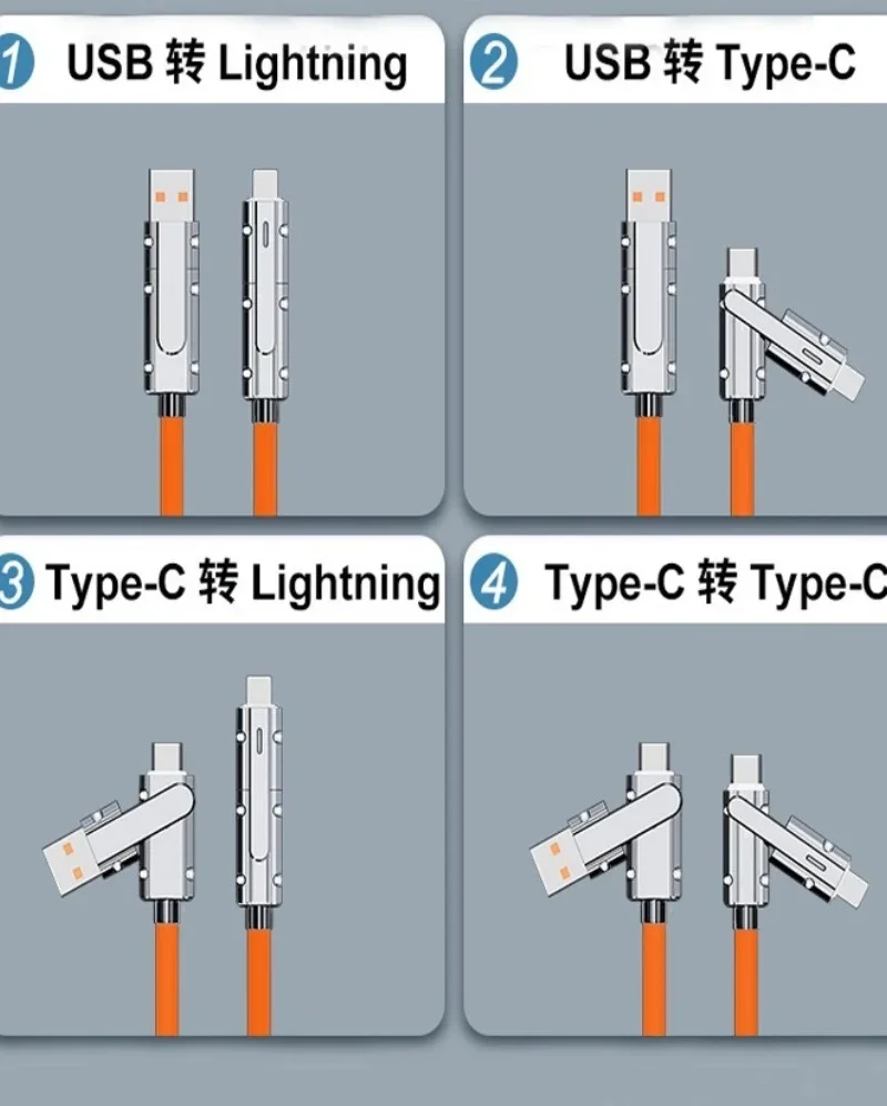Super Fast Charging Mobile Data Cable Suitable for Android Type-C 4 in 1 Phone, Customer 2 To 2 Charging Cable, 1 M