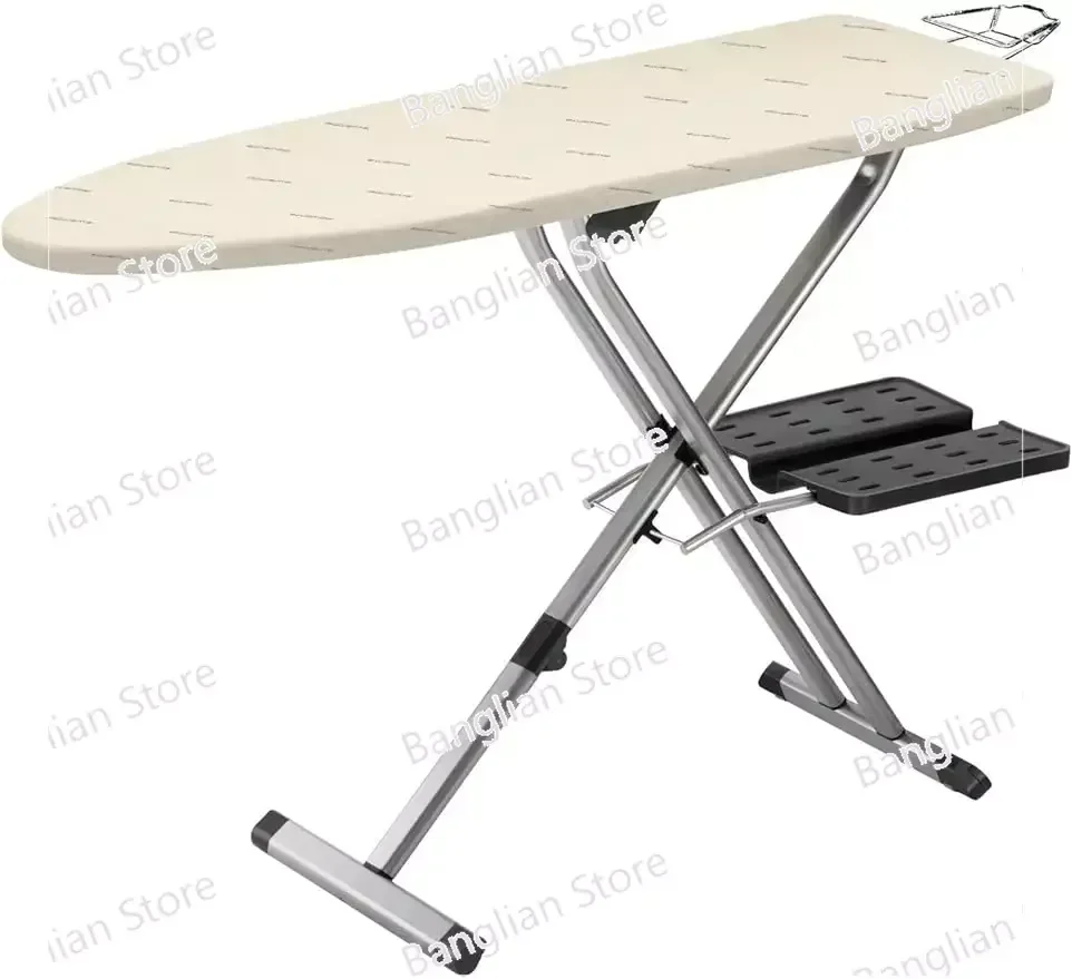 Compact Ironing Board with Hanger Rack 18 X 54 Inches Space Saving, Folding, 4 Legs ,Beige