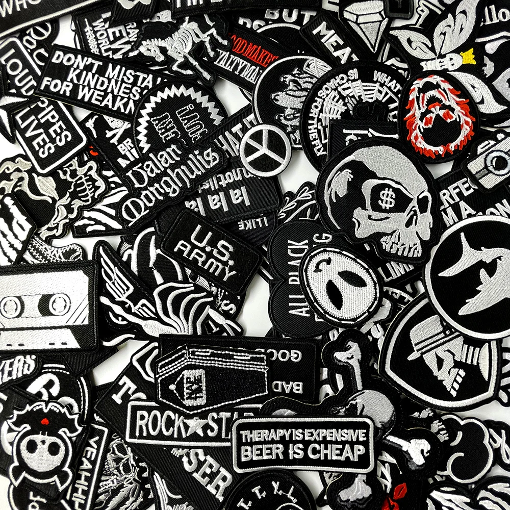 100Pcs Random Mix Patches Embroidery Applique Decorative Supplies Ironing Decorative Clothing Decoration Repair Mend Patch Black